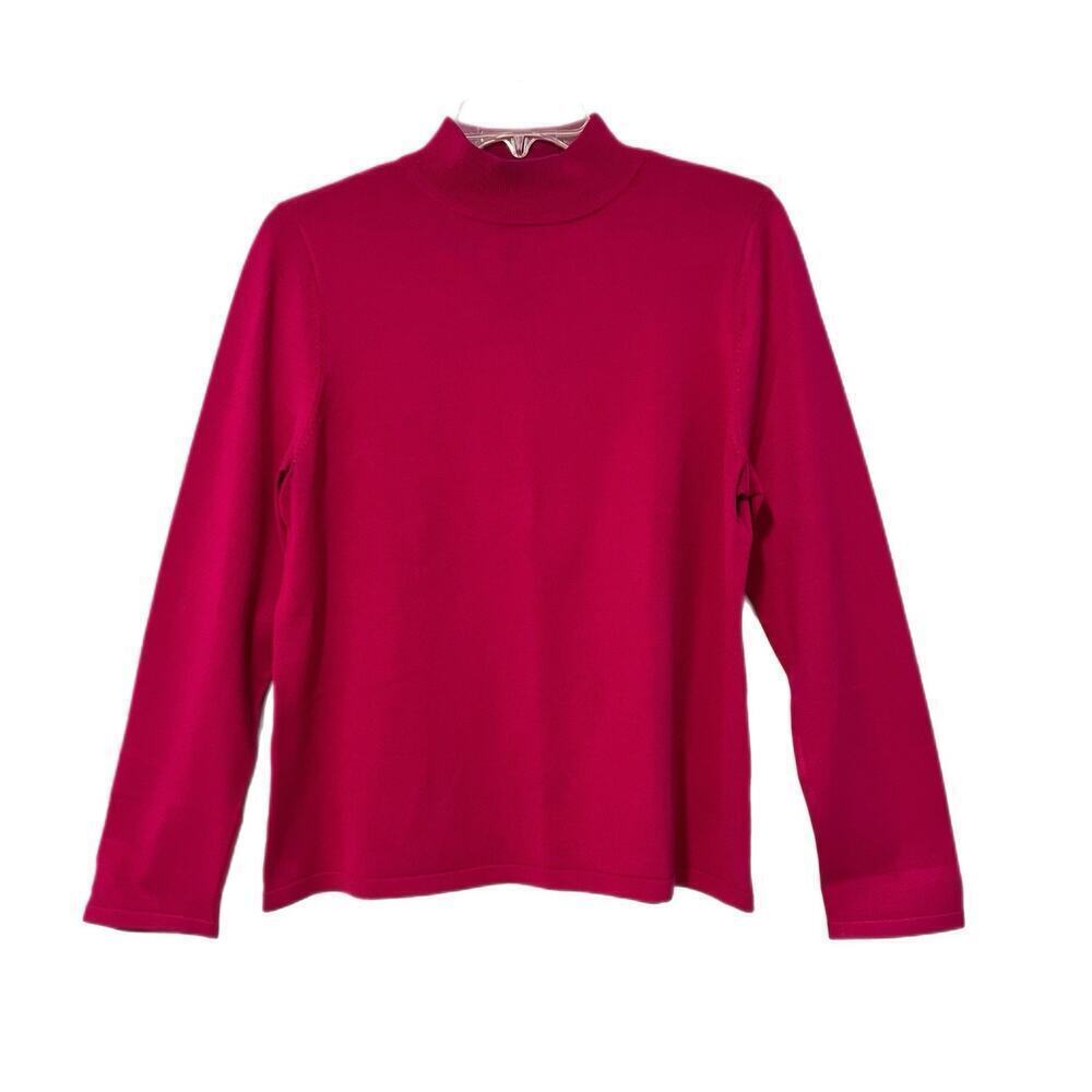 Pendleton Sweater Top Women Large Petite Pink Mock Neck Silk Knit Preppy Office